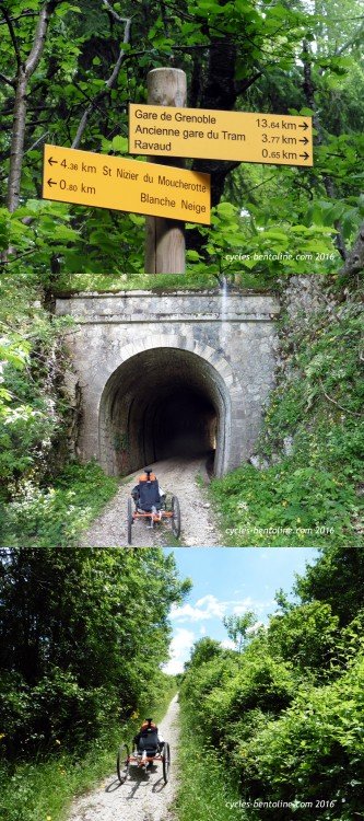 Descente sur Grenoble en suivant l'ancienne ligne de tramway qui comporte deux petit tunnels